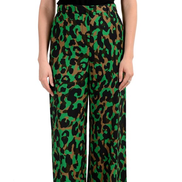 Versace Animal Print Wide Leg Flat Front Pants